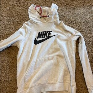 Nike Women's Light Gray Hoodie with Black Logo